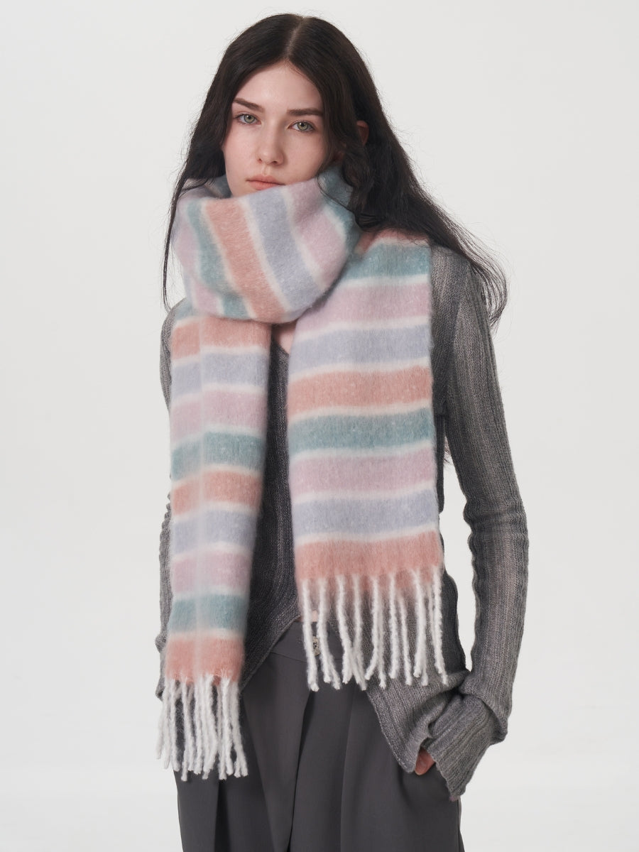 Dopamine Wool Blend Stripe Tassel Blanket Scarf - Pink