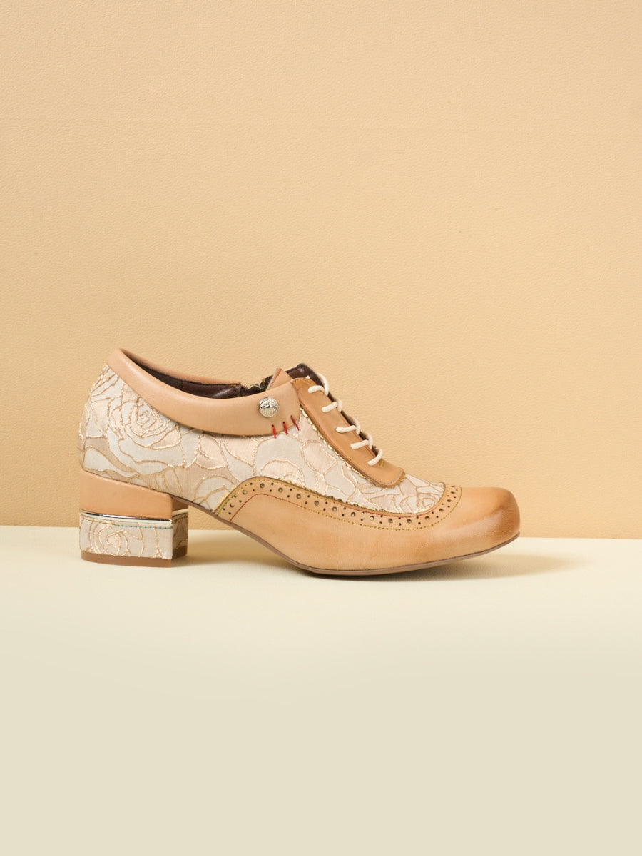 Soffia | Walk In Roses Jacquard Leather Oxford Brogues