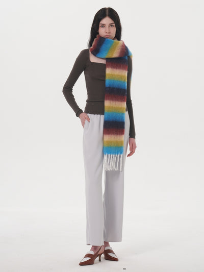 Dopamine Wool Blend Stripe Tassel Blanket Scarf - Blue