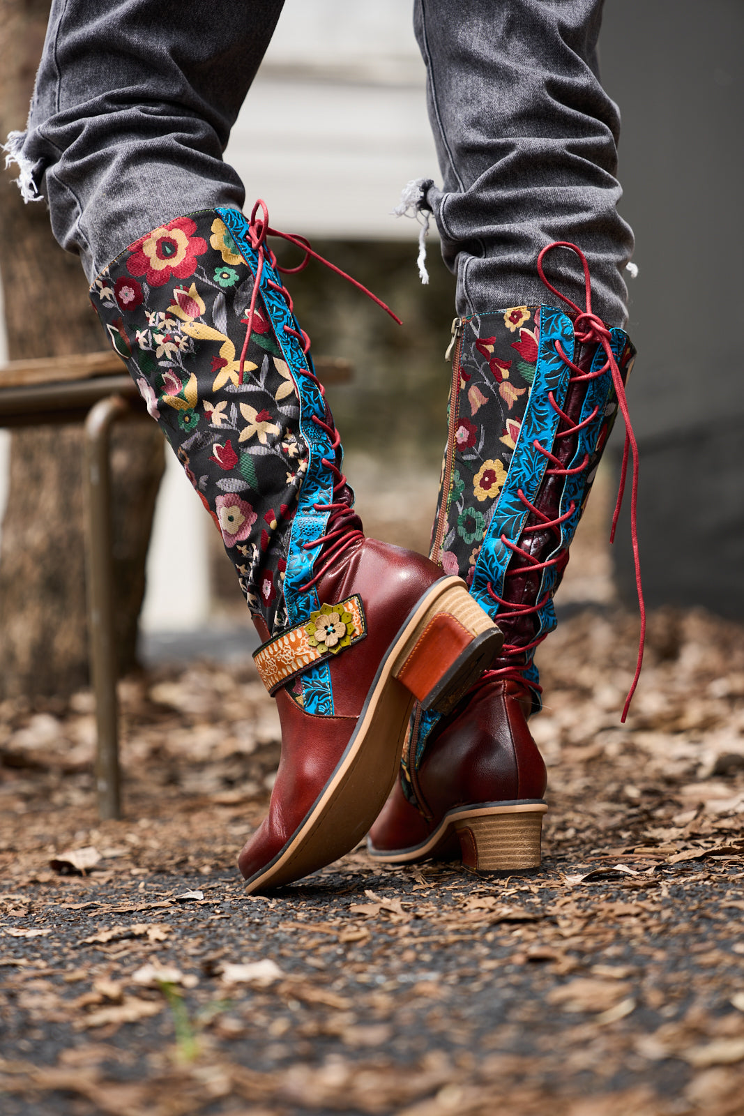 Soffia | Field Dreams Floral Jacquard Leather Knee-High Boots