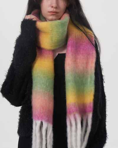 Mohair Gradient Wool Blend Tassel Blanket Scarf - Purple