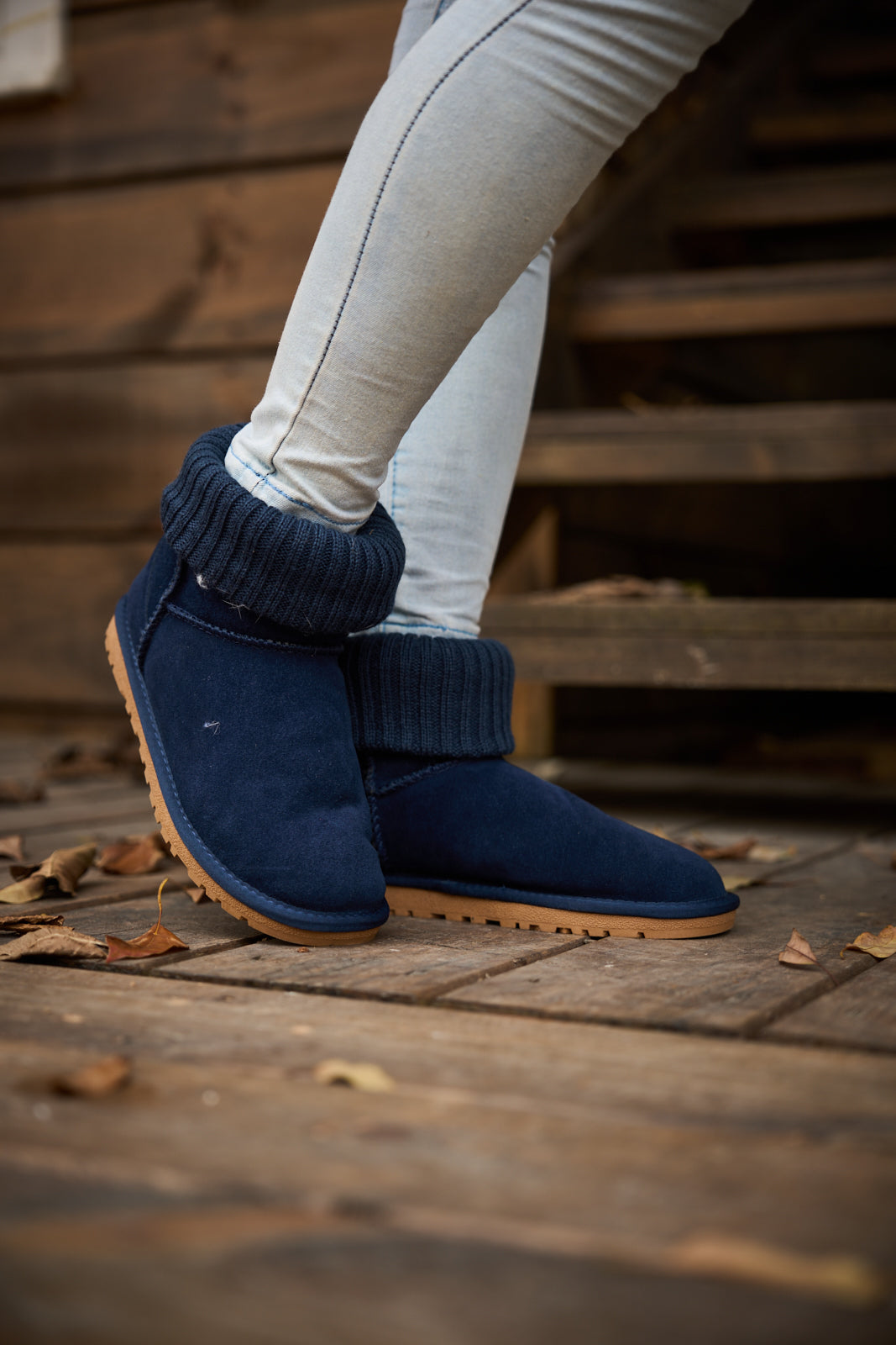 SMAIBULUN Ugg | Ankle Knit Stocking Mini Boots - Navy