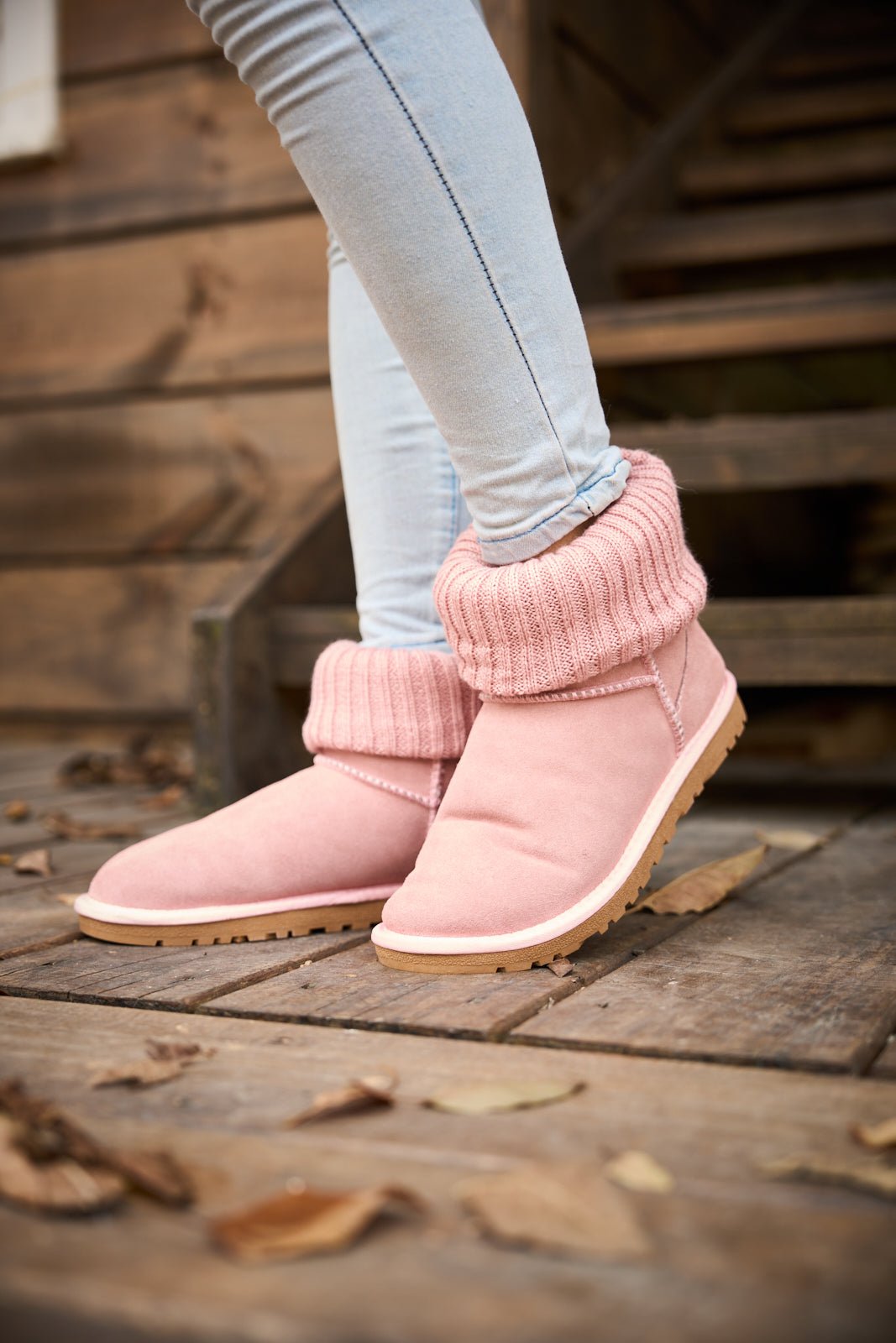 SMAIBULUN Ugg | Ankle Knit Stocking Mini Boots - Pink