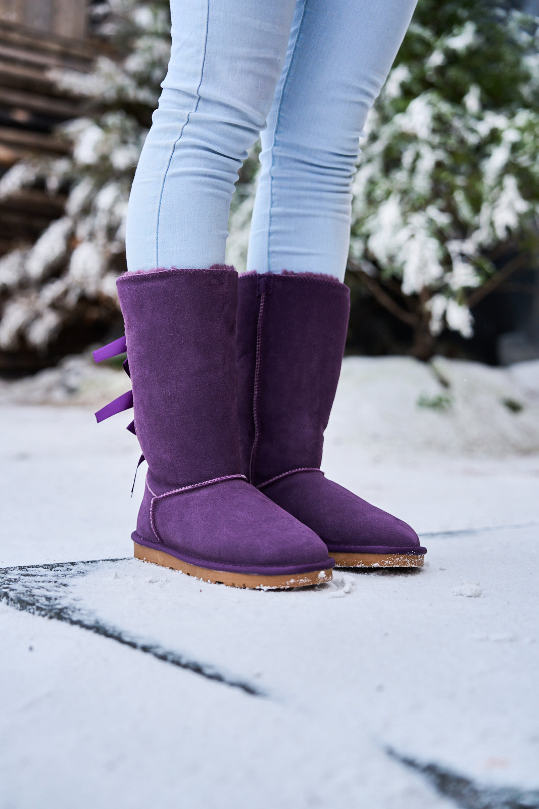 SMAIBULUN Ugg | Tri Ribbon Bow Suede Boots - Purple