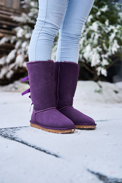 SMAIBULUN Ugg | Tri Ribbon Bow Suede Boots - Purple