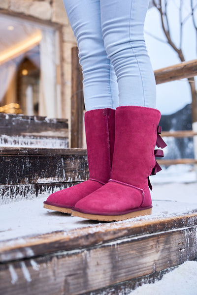 SMAIBULUN Ugg | Tri Ribbon Bow Suede Boots - Claret