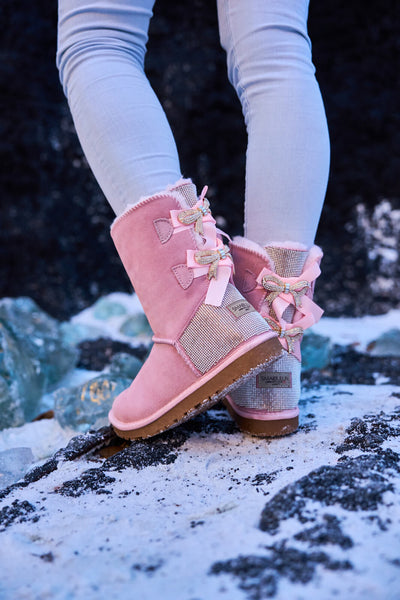 SMAIBULUN Ugg | Rhinestone Dual Bailey Bow Glam Ugg Boots - Pink