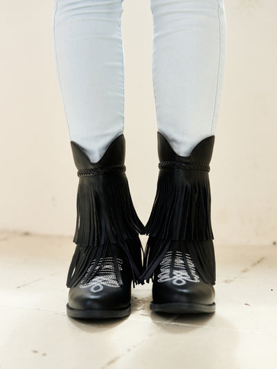 En Bloom | Jelena Fringe Western Cowboy Boots - Black