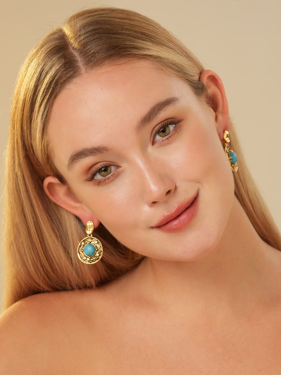 Pierre Turquoise Gold Plated Earrings