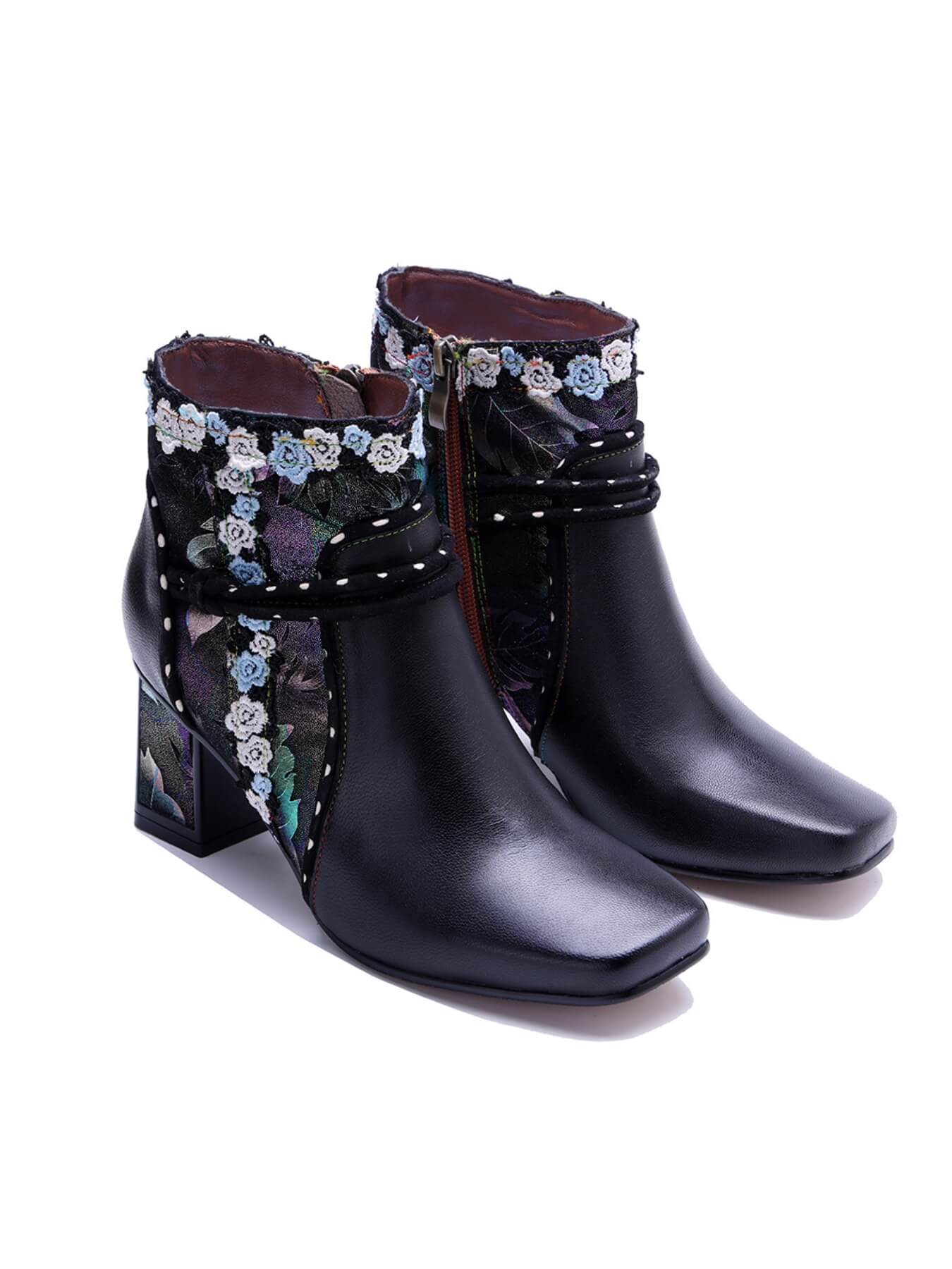 Soffia | Lost In Night Floral Leather Ankle Boots