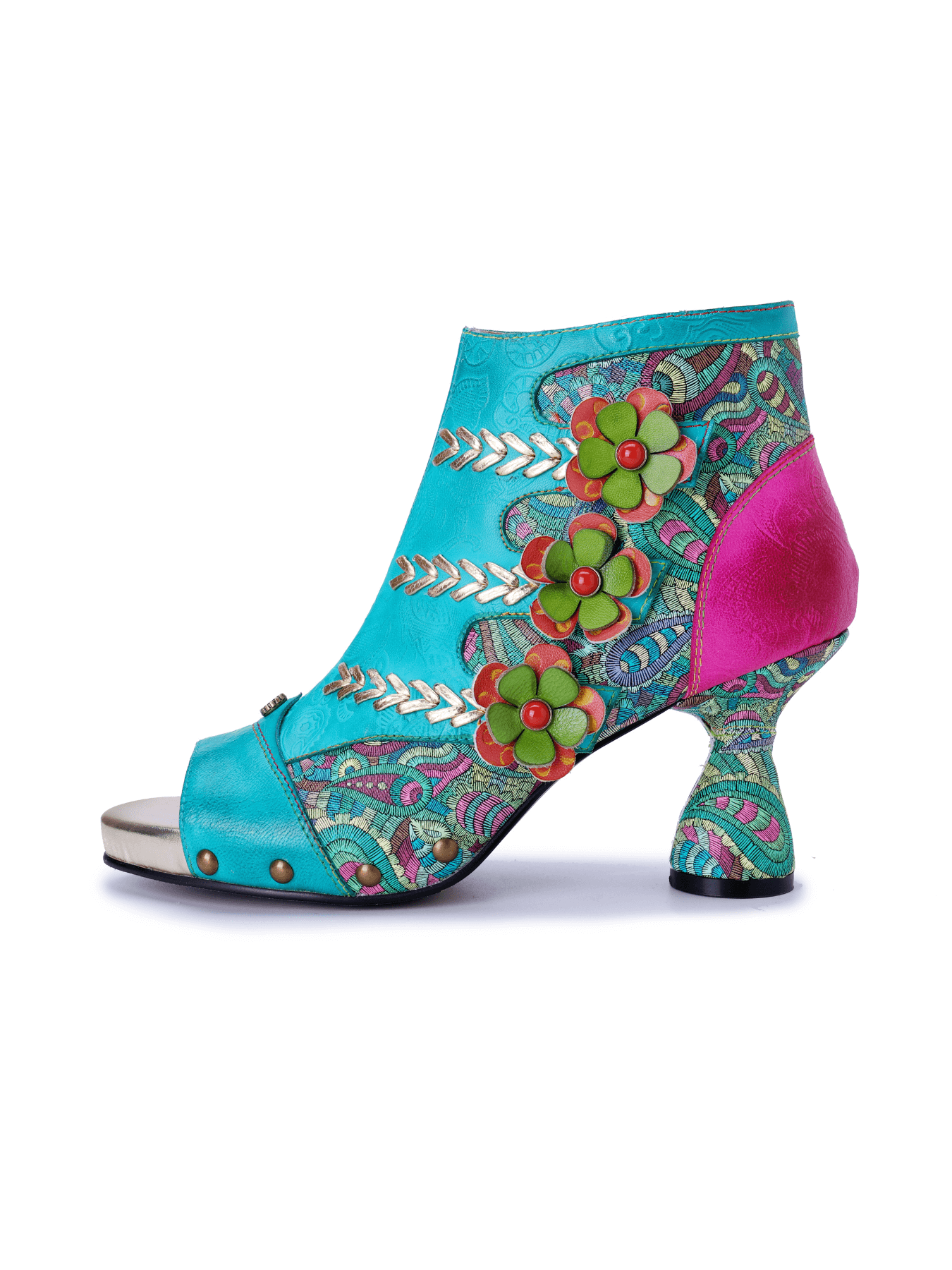Soffia | Catherine Floral Appliqued Leather Heels