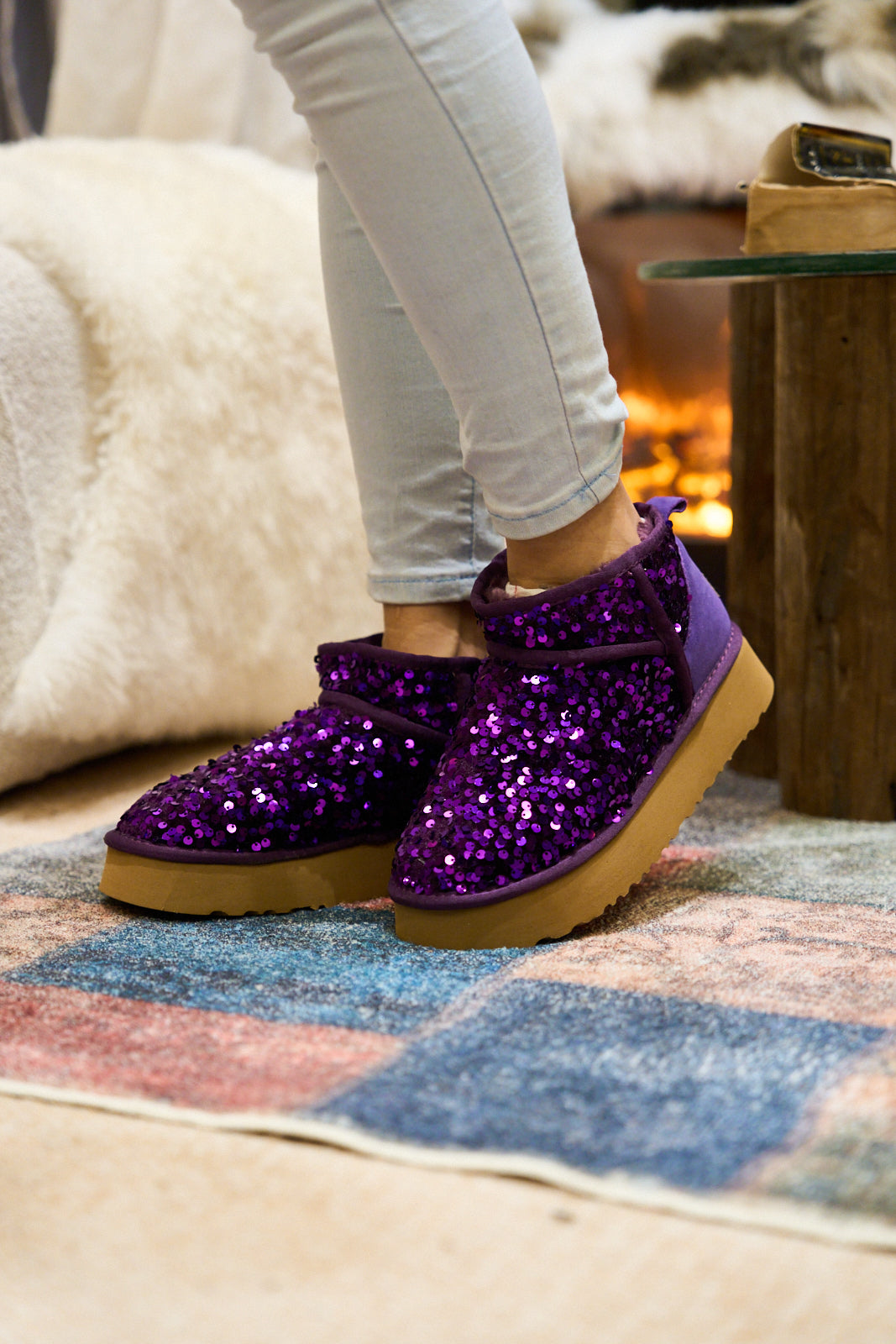 Purple Glitter Sequin Boots Smaibulun Ugg Mini Glitter Low Ankle