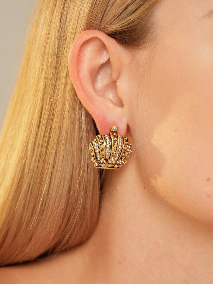 Imperial Crown Rhinestone Embellished Stud Earrings