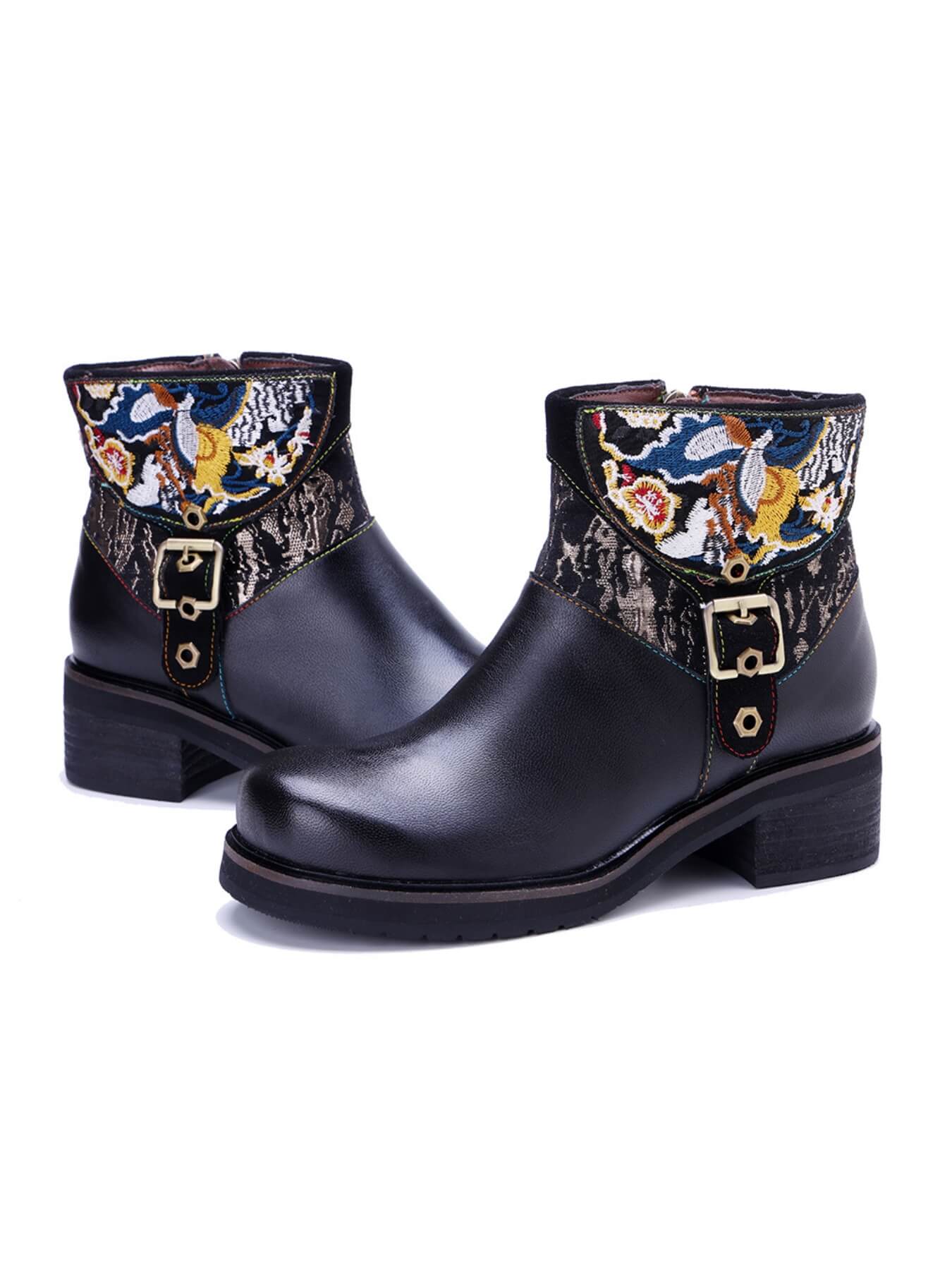 Soffia | Maxxie Leather Embroidered Ankle Bootie