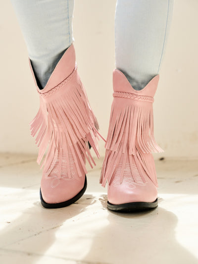 En Bloom | Jelena Fringe Western Cowboy Boots - Pink