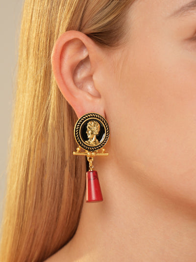 Cameo Avatar Relief Gold Plated Drop Earrings