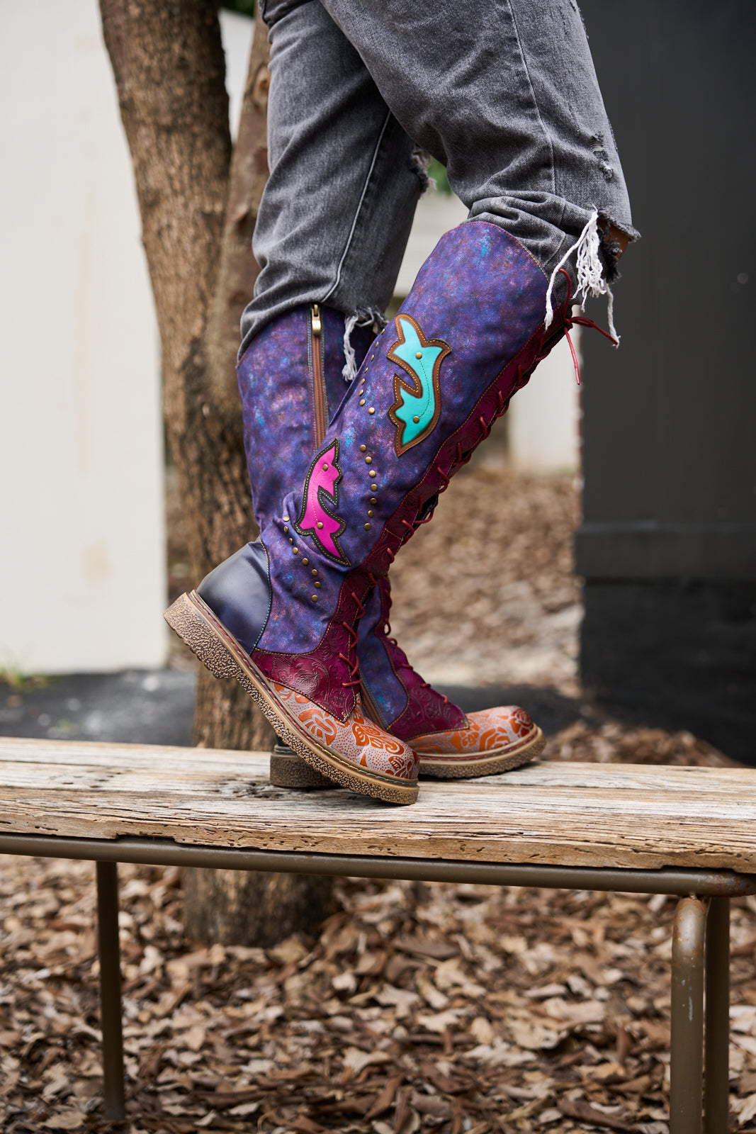 Soffia | Full of Whimsy Floral Embossed Leather Knee-High Boots