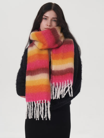 Dopamine Wool Blend Stripe Tassel Blanket Scarf - Orange