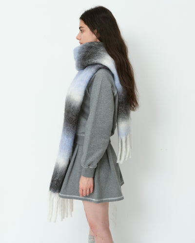 Mohair Gradient Wool Blend Tassel Blanket Scarf - Grey