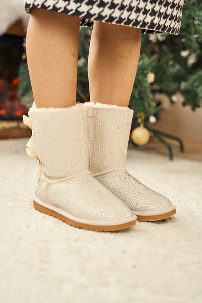 SMAIBULUN Ugg | Tay Tay Shine On Stage Diamond Bows Suede Boots - cream