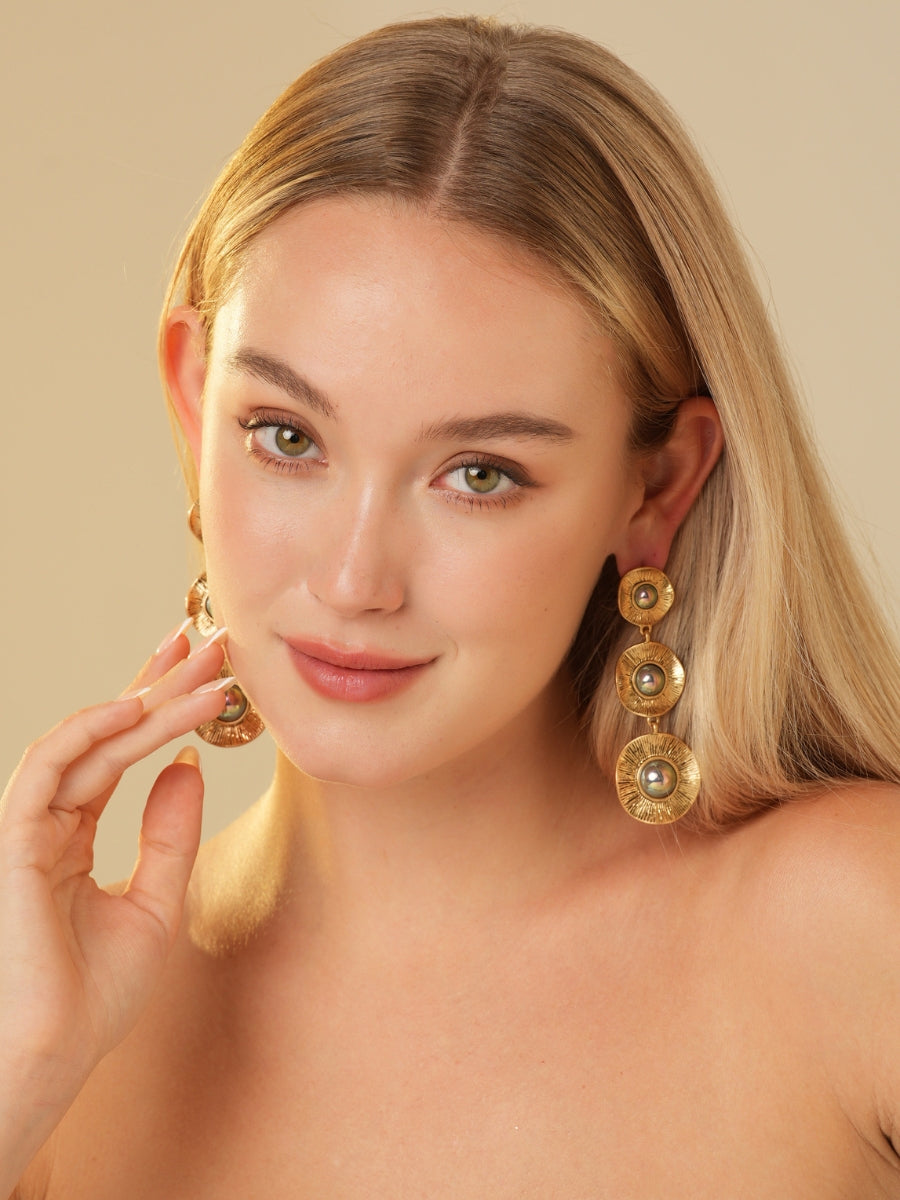 Night Glow Pearl Gold Plated Drop Earrings