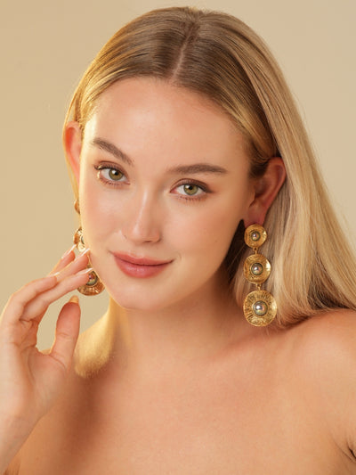 Night Glow Pearl Gold Plated Drop Earrings