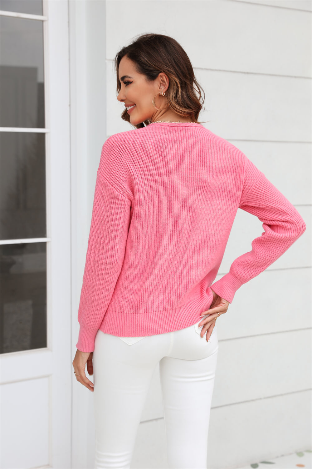Liberty V-Neck Knit Sweater - Pink