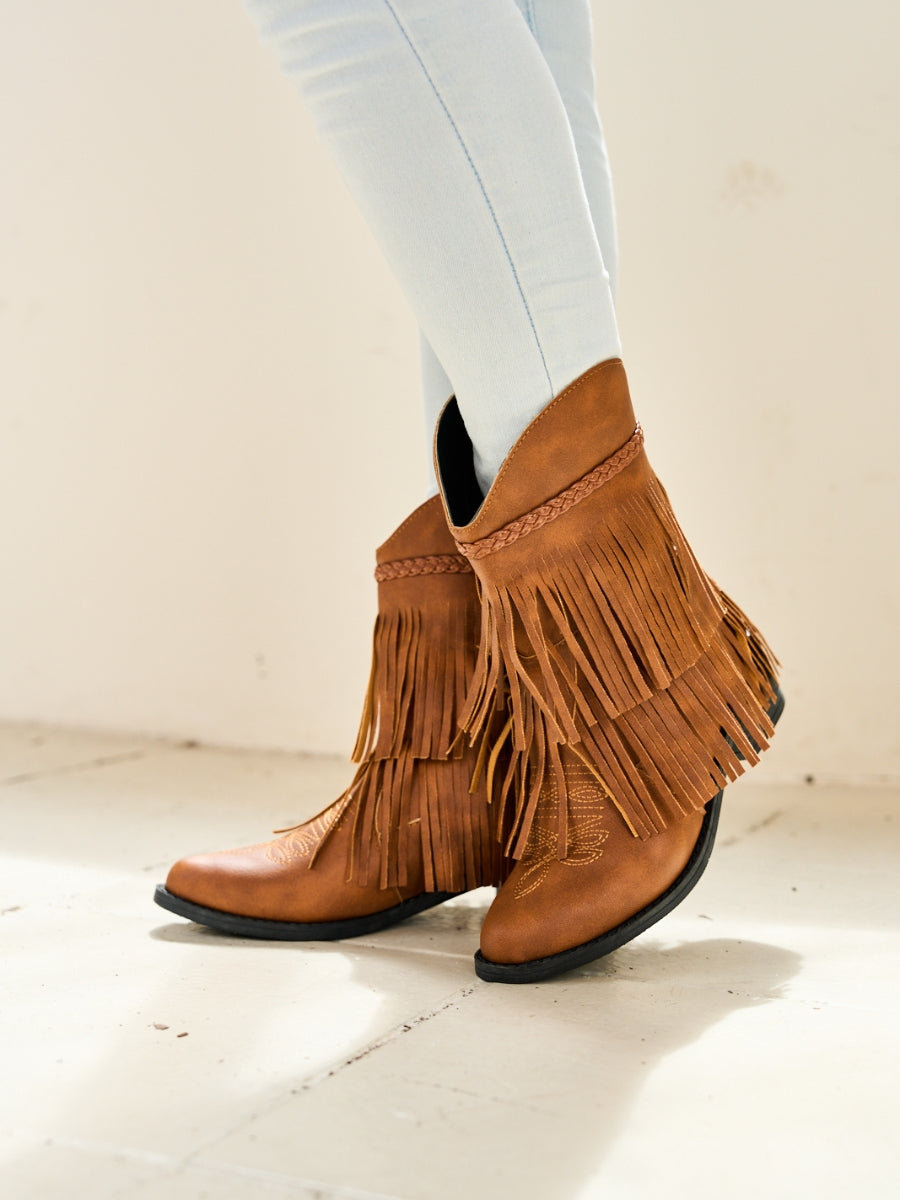 En Bloom | Jelena Fringe Western Cowboy Boots - Brown