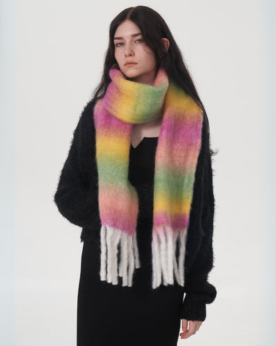 Mohair Gradient Wool Blend Tassel Blanket Scarf - Purple