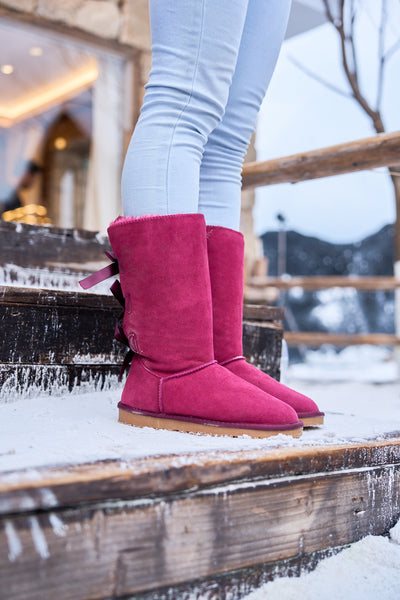 SMAIBULUN Ugg | Tri Ribbon Bow Suede Boots - Claret