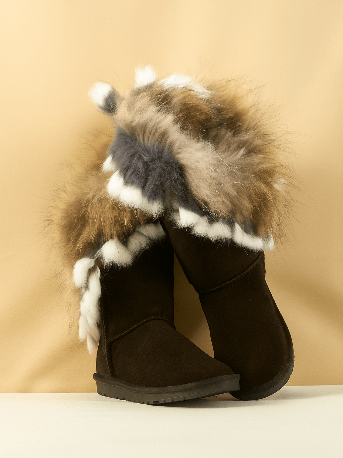SMAIBULUN Ugg | Faux Fur Wool Lined Grazing Calf Boots - chocolate
