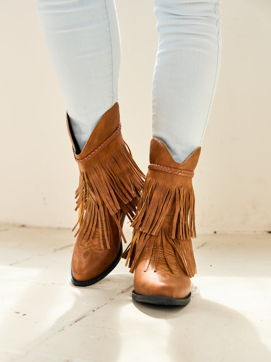 En Bloom | Jelena Fringe Western Cowboy Boots - Brown