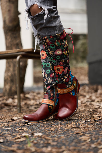 Soffia | Field Dreams Floral Jacquard Leather Knee-High Boots