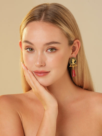 Cameo Avatar Relief Gold Plated Drop Earrings