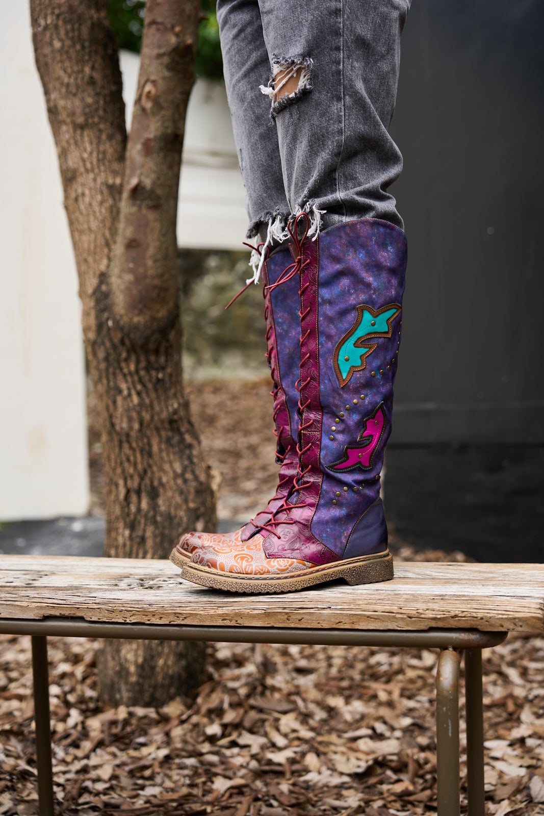 Soffia | Full of Whimsy Floral Embossed Leather Knee-High Boots