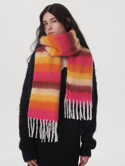 Dopamine Wool Blend Stripe Tassel Blanket Scarf - Orange