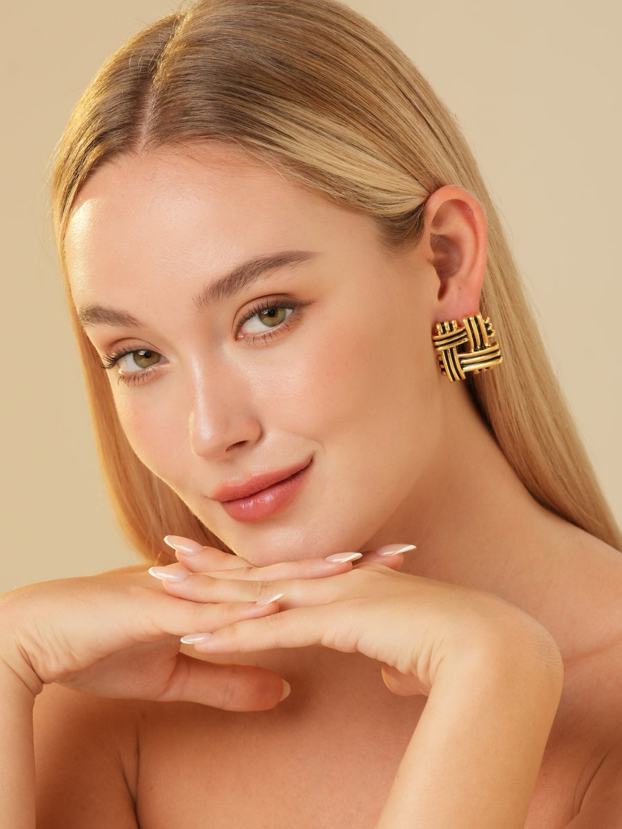 Everley Twist Gold Plated Stud Earrings