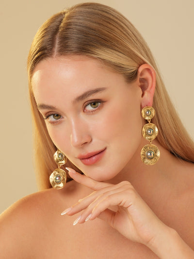 Night Glow Pearl Gold Plated Drop Earrings