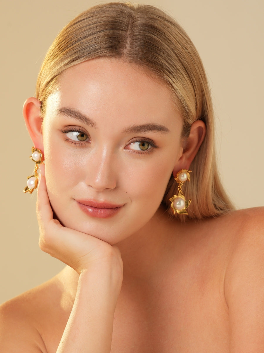 Mabe Pearl Twins Gold Plated Drop Earrings