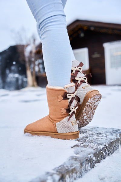 SMAIBULUN Ugg | Rhinestone Dual Bailey Bow Glam Ugg Boots - chestnut