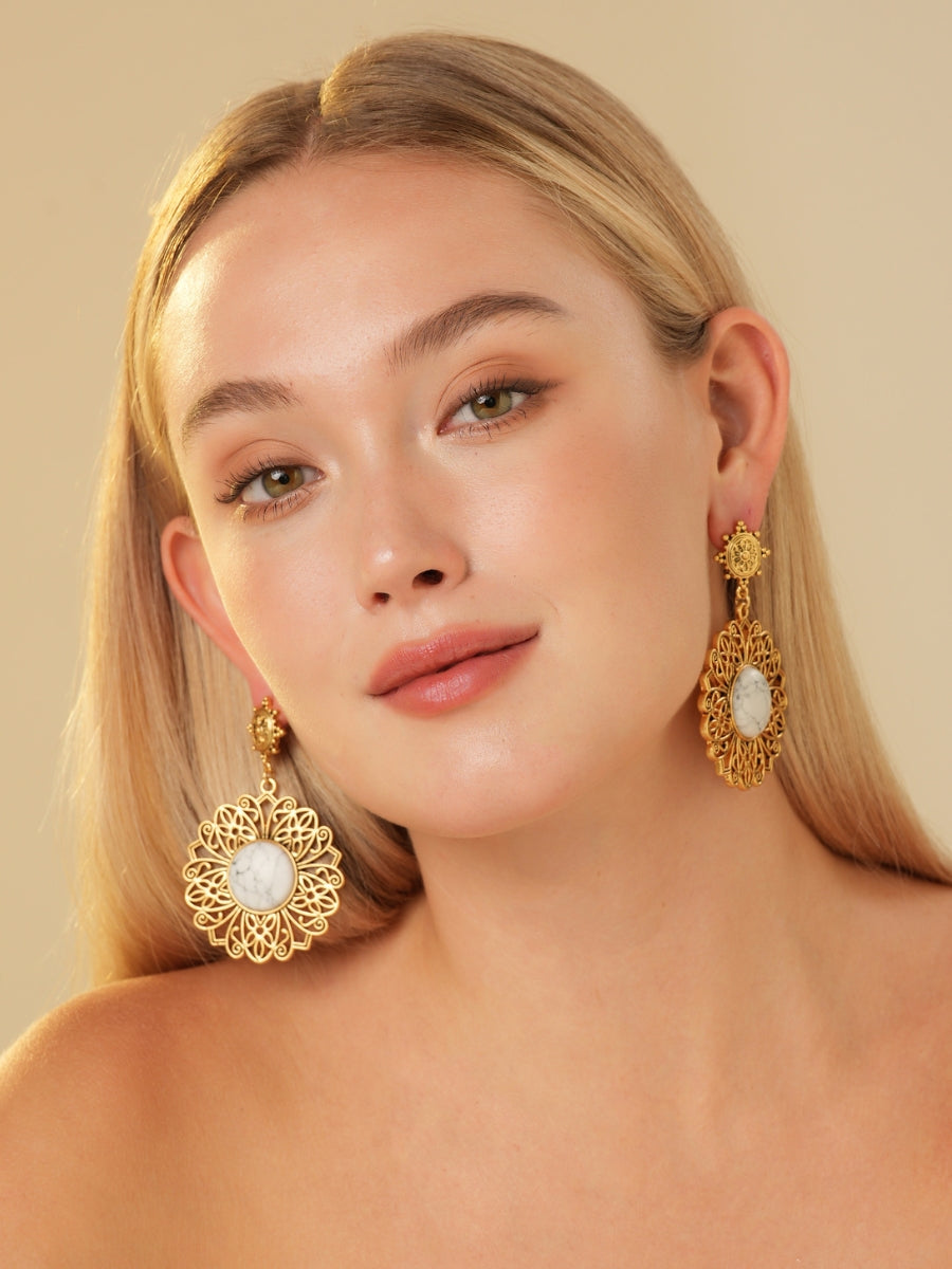 Palmira Gemstone Gold Plated Drop Earrings