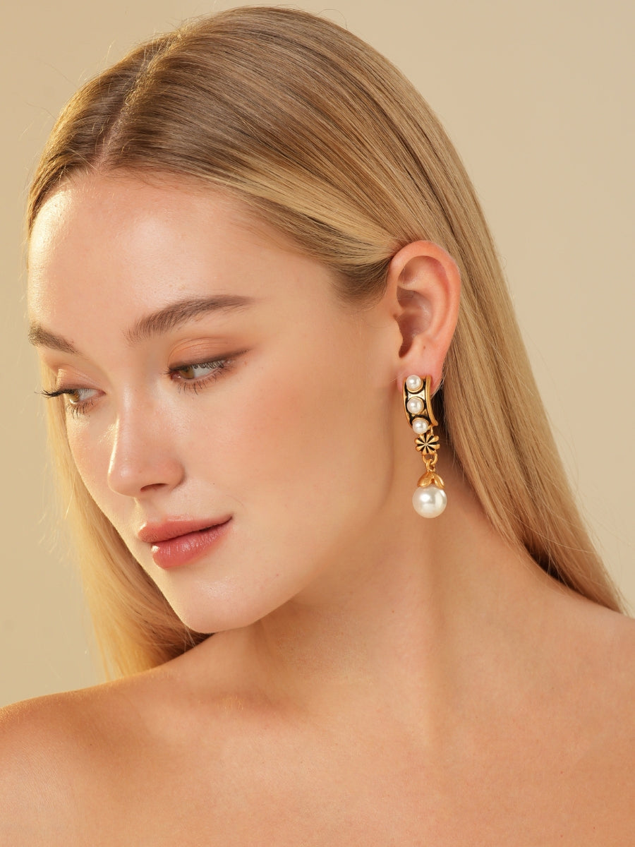 Raena Glaze Pearl Gold Plated Drop Earrings