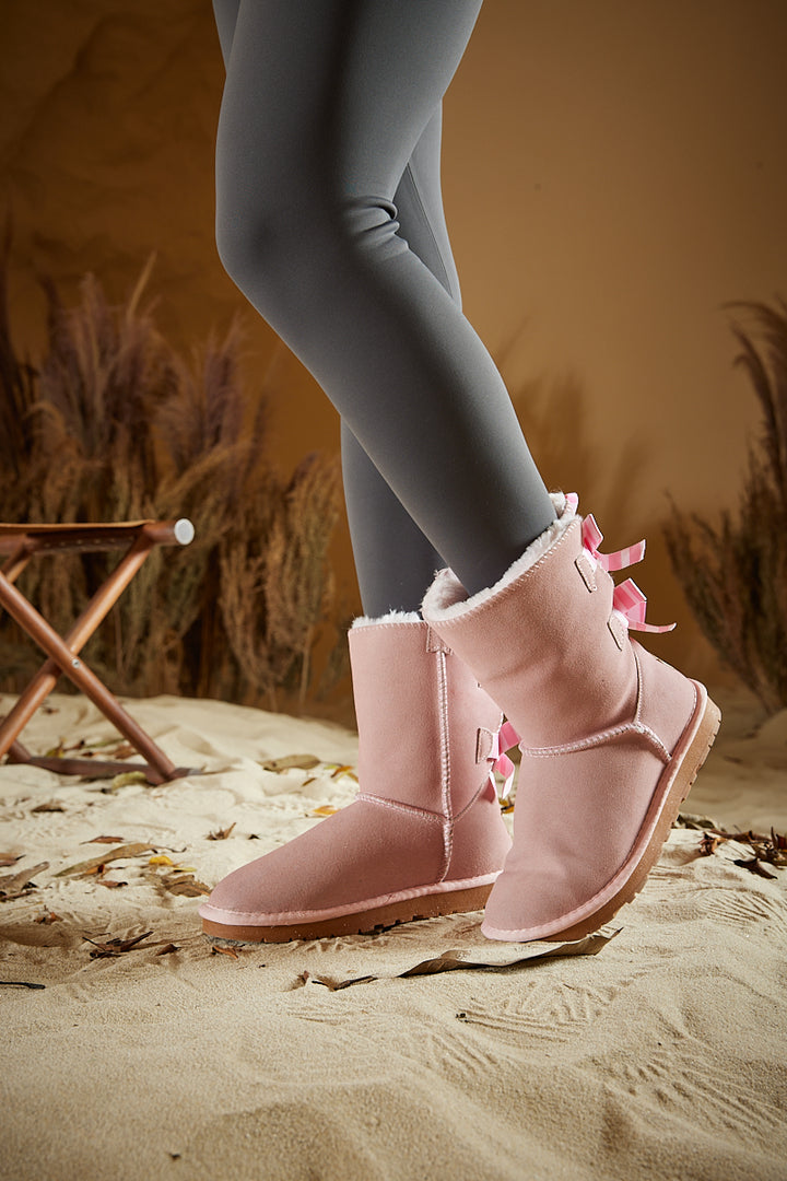 Smaibulun Ugg Serenity Striped Bailey Bow Shearling Boots Pink