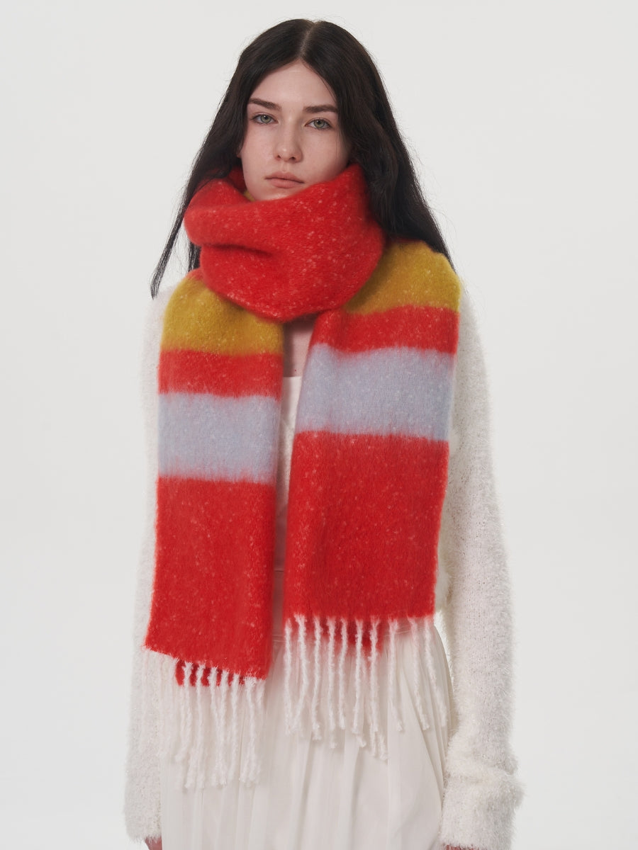 Dopamine Wool Blend Stripe Tassel Blanket Scarf - Red