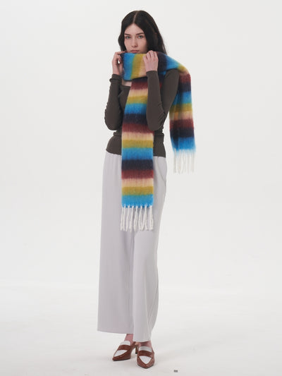 Dopamine Wool Blend Stripe Tassel Blanket Scarf - Blue