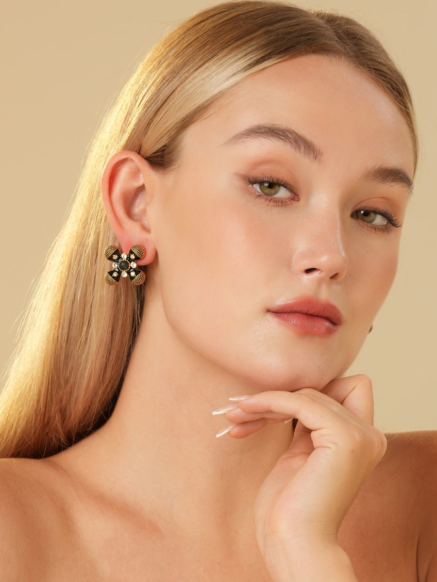 Palace Cross Glaze Embellished Rhinestone Stud Earrings