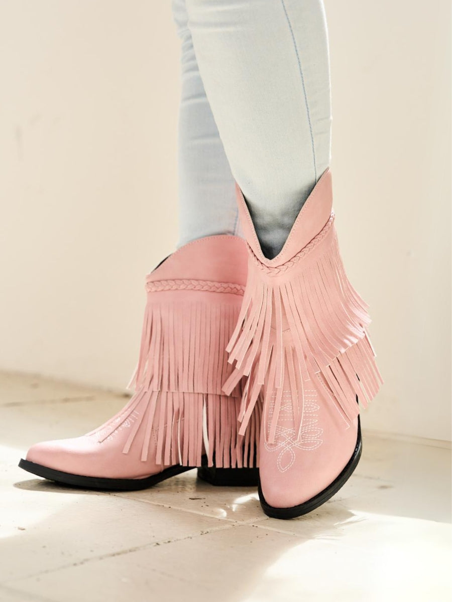 En Bloom | Jelena Fringe Western Cowboy Boots - Pink