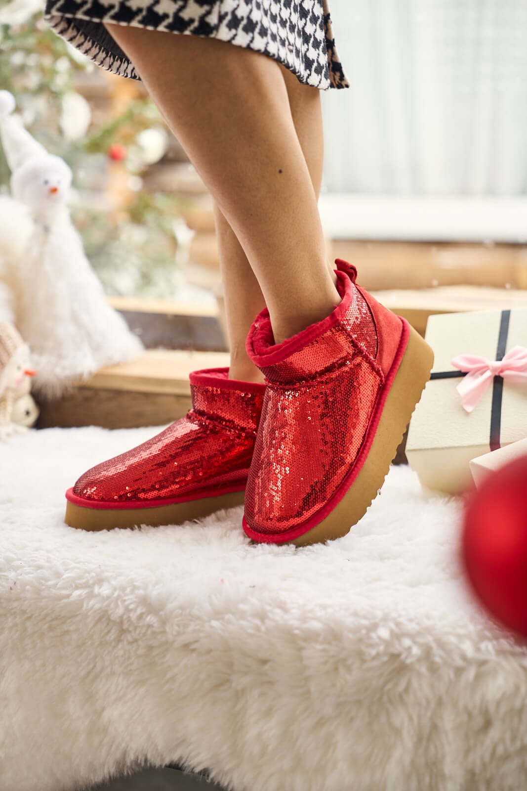 Smaibulun Ugg | Mini Glitter Low Ankle Platform Boots - candy