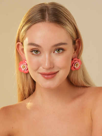 Hawaii Hibiscus Brushed Enamel Stud Earrings