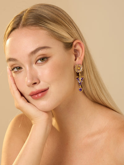 Miena France Enamel Crystal Chandelier Earrings